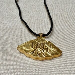 Vintage Celia Sebiri Gold Fan Locket Pendant Necklace on Cord